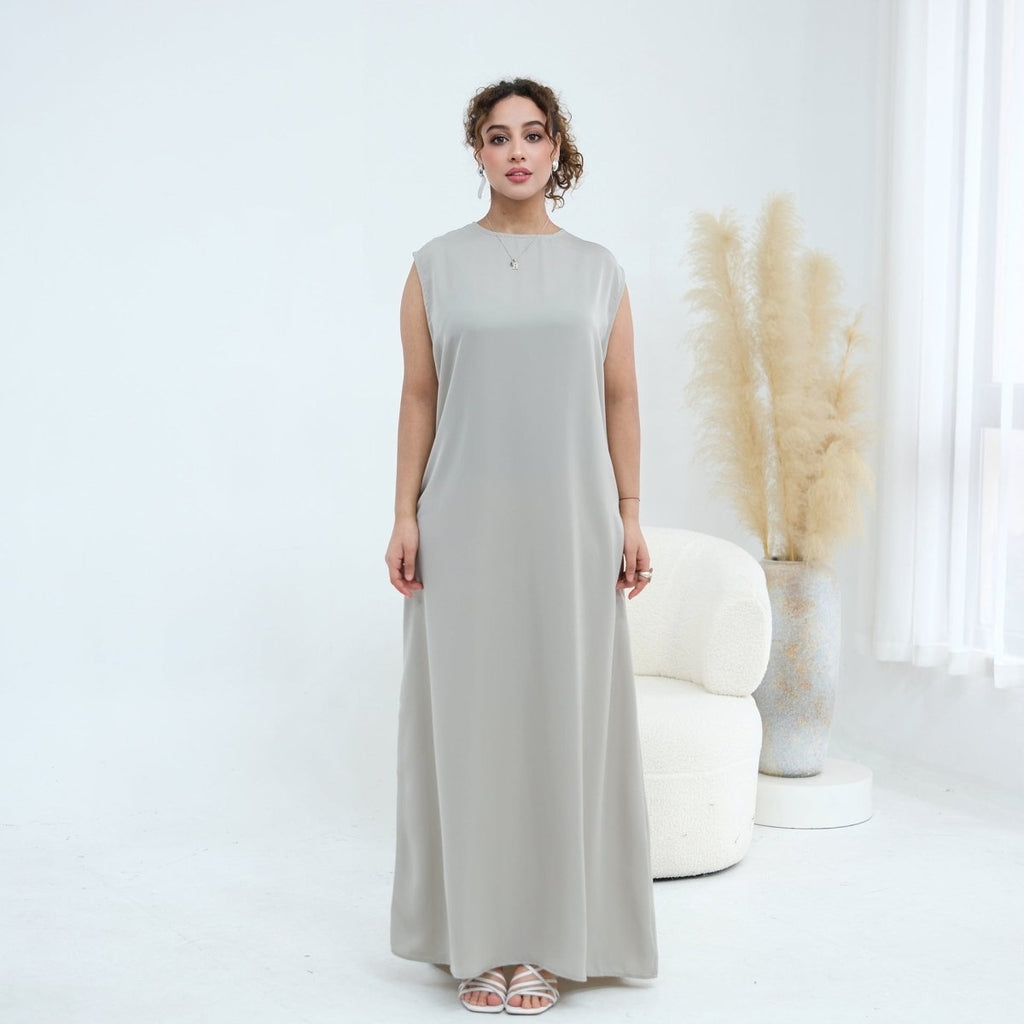 3D Lace Trim Open Abaya & Sleeveless Dress Set(MOA323)