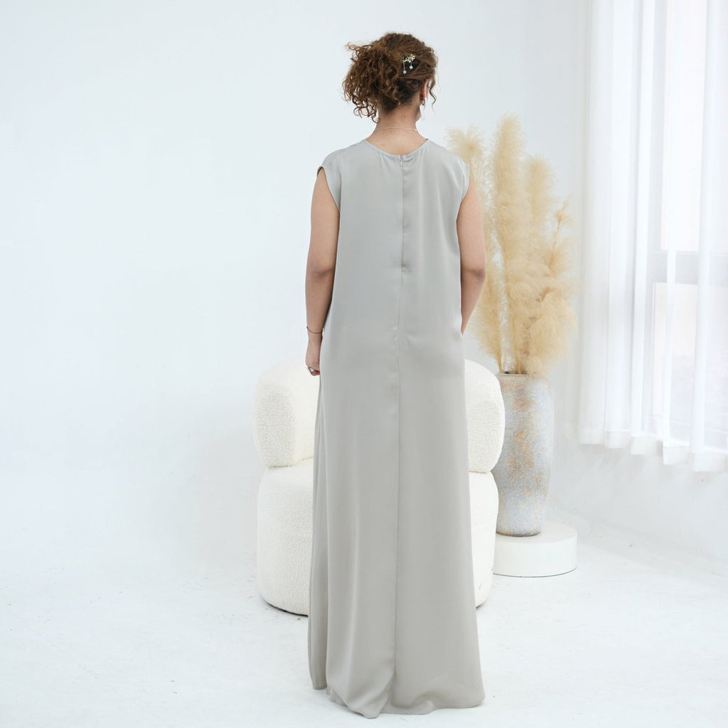 3D Lace Trim Open Abaya & Sleeveless Dress Set(MOA323)