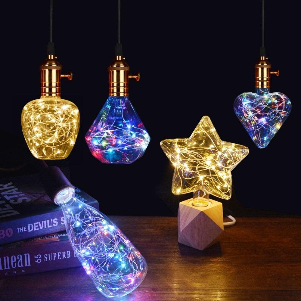3D LED Lamp Edison Light Bulb Vintage Decoration LED Filament lamp Copper Wire String Replace Incandescent Bulb Decorative Spiral Filament