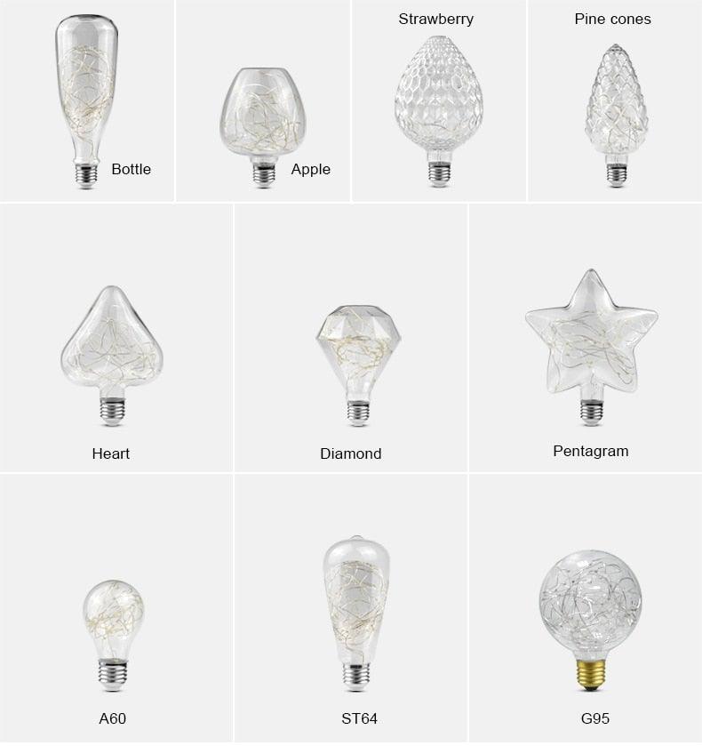 3D LED Lamp Edison Light Bulb Vintage Decoration LED Filament lamp Copper Wire String Replace Incandescent Bulb Decorative Spiral Filament