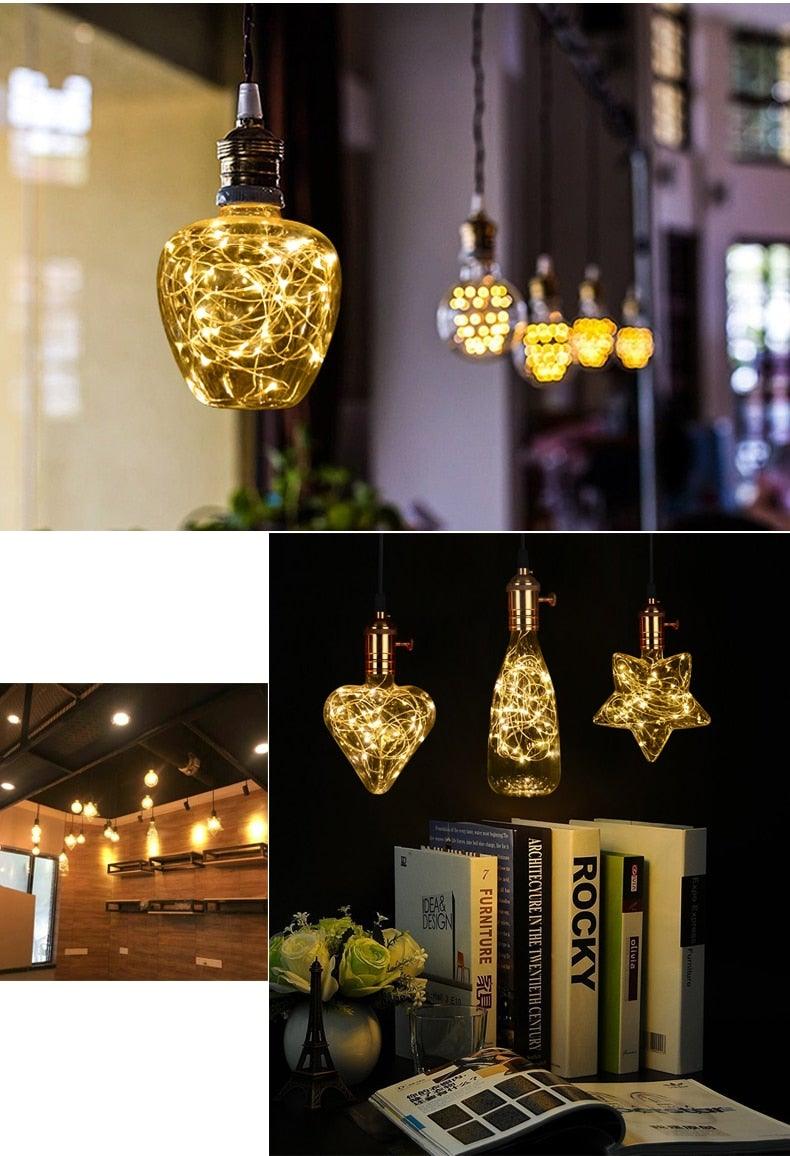 3D LED Lamp Edison Light Bulb Vintage Decoration LED Filament lamp Copper Wire String Replace Incandescent Bulb Decorative Spiral Filament