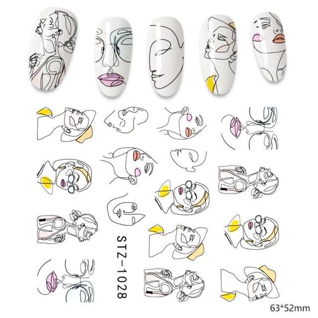 3D Nail Stickers Flower Graffiti Abstract Sexy Woman Face Design Adhesive Nail Art Decor Foil Slider Manicure Stickers For Nails Woman Decoration Nail Art Nail Ornament Self Adhesive Nail Decals Colorful Nail Sticker Jewelry Design For Nails Sliders Tips