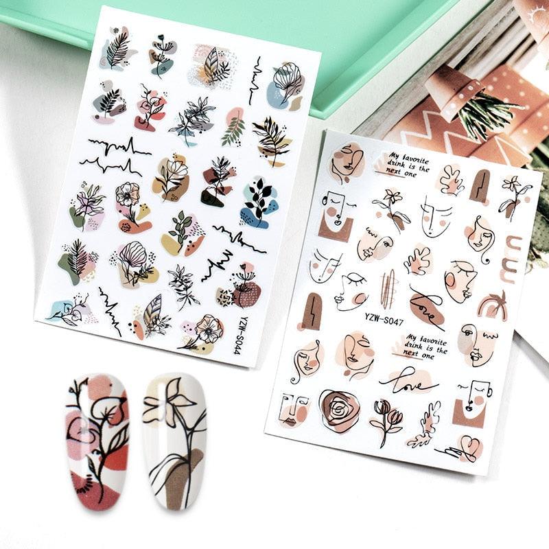 3D Nail Stickers Flower Graffiti Abstract Sexy Woman Face Design Adhesive Nail Art Decor Foil Slider Manicure Stickers For Nails Woman Decoration Nail Art Nail Ornament Self Adhesive Nail Decals Colorful Nail Sticker Jewelry Design For Nails Sliders Tips