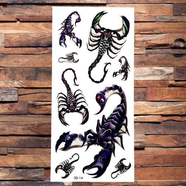 3D Scorpion Temporary Tattoos Sticker Body Arm Waterproof Wolf Tattoo Realistic Style For Women Men