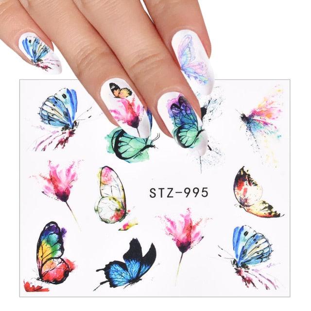 3D Watercolor Butterflies Sliders Nail Art Water Transfer Decal Sticker Blue Valentine Day Nail Decoration Tattoo Manicure Transfer Nail Decals Flowers Butterfly Designs Nails Supply DIY Manicure Tips Design Nail Decoration