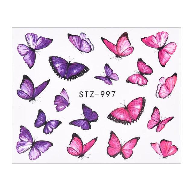 3D Watercolor Butterflies Sliders Nail Art Water Transfer Decal Sticker Blue Valentine Day Nail Decoration Tattoo Manicure Transfer Nail Decals Flowers Butterfly Designs Nails Supply DIY Manicure Tips Design Nail Decoration