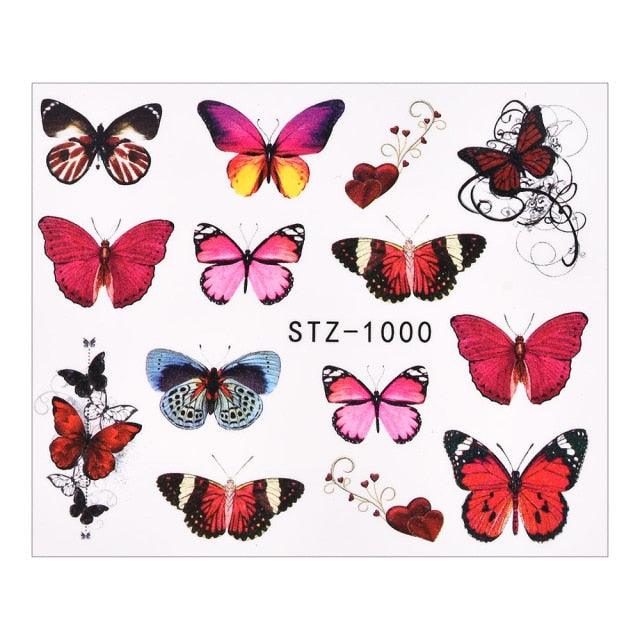 3D Watercolor Butterflies Sliders Nail Art Water Transfer Decal Sticker Blue Valentine Day Nail Decoration Tattoo Manicure Transfer Nail Decals Flowers Butterfly Designs Nails Supply DIY Manicure Tips Design Nail Decoration