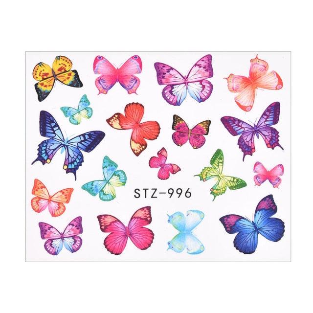 3D Watercolor Butterflies Sliders Nail Art Water Transfer Decal Sticker Blue Valentine Day Nail Decoration Tattoo Manicure Transfer Nail Decals Flowers Butterfly Designs Nails Supply DIY Manicure Tips Design Nail Decoration