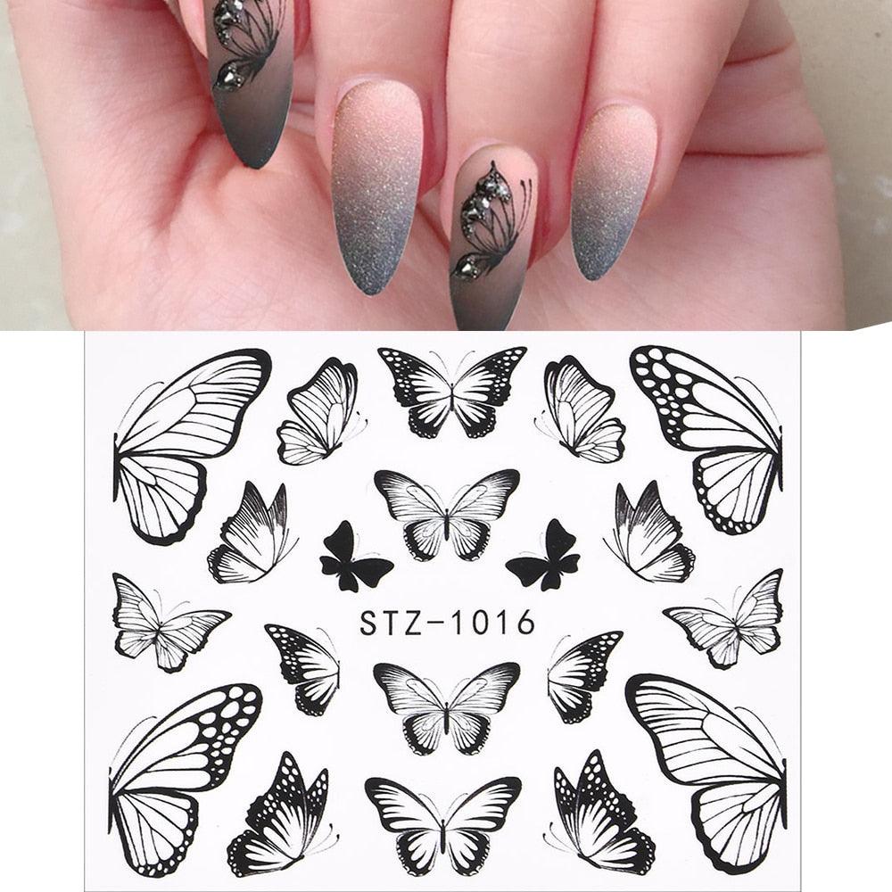 3D Watercolor Butterflies Sliders Nail Art Water Transfer Decal Sticker Blue Valentine Day Nail Decoration Tattoo Manicure Transfer Nail Decals Flowers Butterfly Designs Nails Supply DIY Manicure Tips Design Nail Decoration