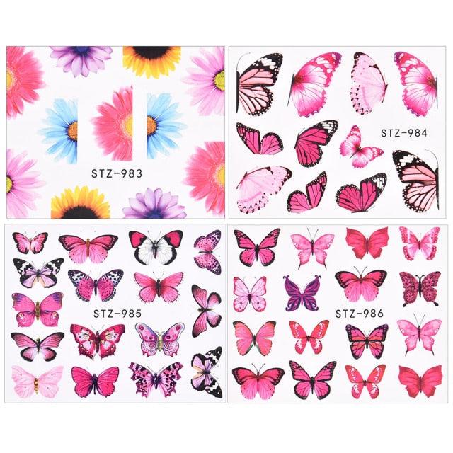 3D Watercolor Butterflies Sliders Nail Art Water Transfer Decal Sticker Blue Valentine Day Nail Decoration Tattoo Manicure Transfer Nail Decals Flowers Butterfly Designs Nails Supply DIY Manicure Tips Design Nail Decoration