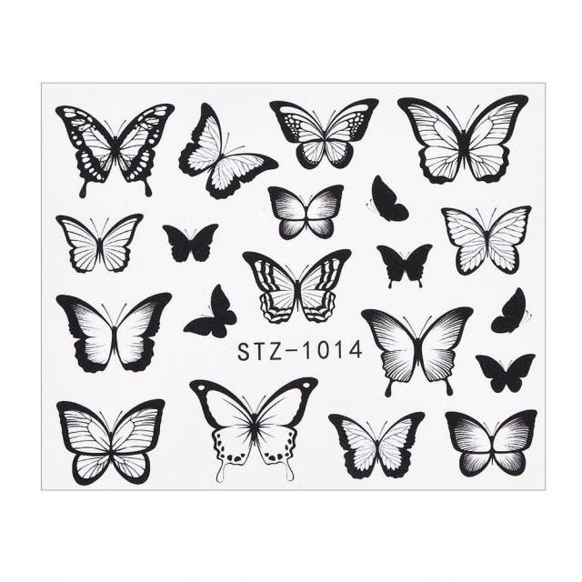 3D Watercolor Butterflies Sliders Nail Art Water Transfer Decal Sticker Blue Valentine Day Nail Decoration Tattoo Manicure Transfer Nail Decals Flowers Butterfly Designs Nails Supply DIY Manicure Tips Design Nail Decoration