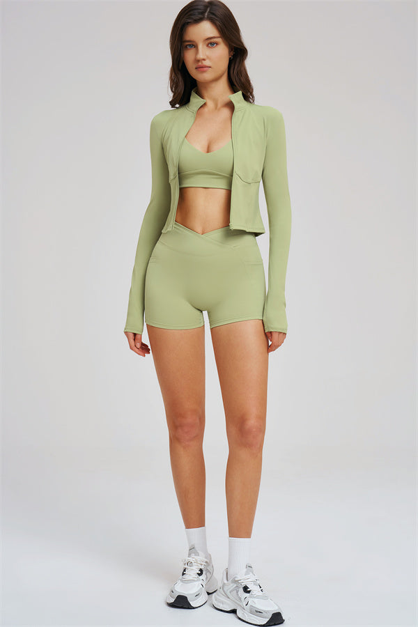 The Sizzle Zip Jacket Sports Bra Shorts 3-Piece Set