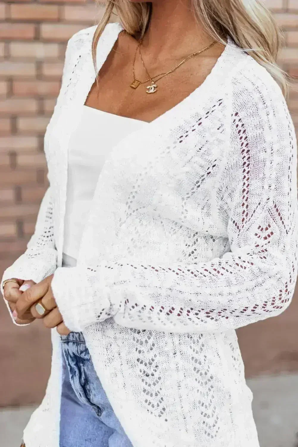 White Open Knit Cardigan - Lightweight & Machine Washable | Femstylo