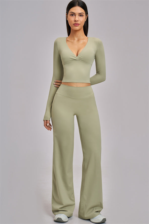 The Swoon Long Sleeve Crop top Flared Leggings 2-Piece Set