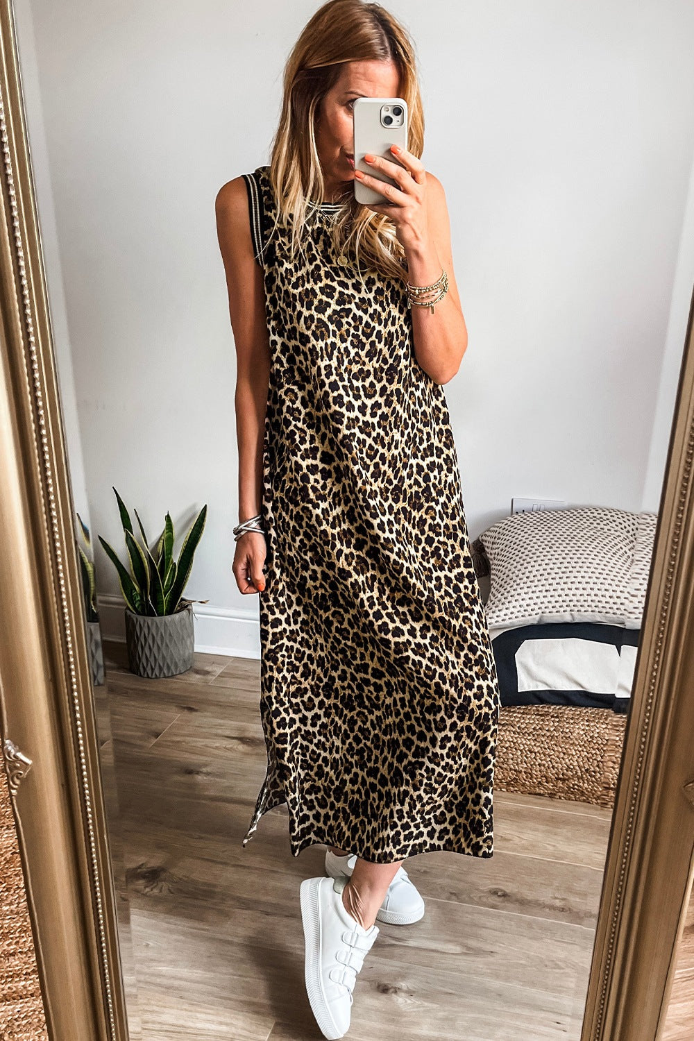 Luxury Leopard Print Sleeveless Maxi Dress Modern & Trendy Statement Piece Charming Dress