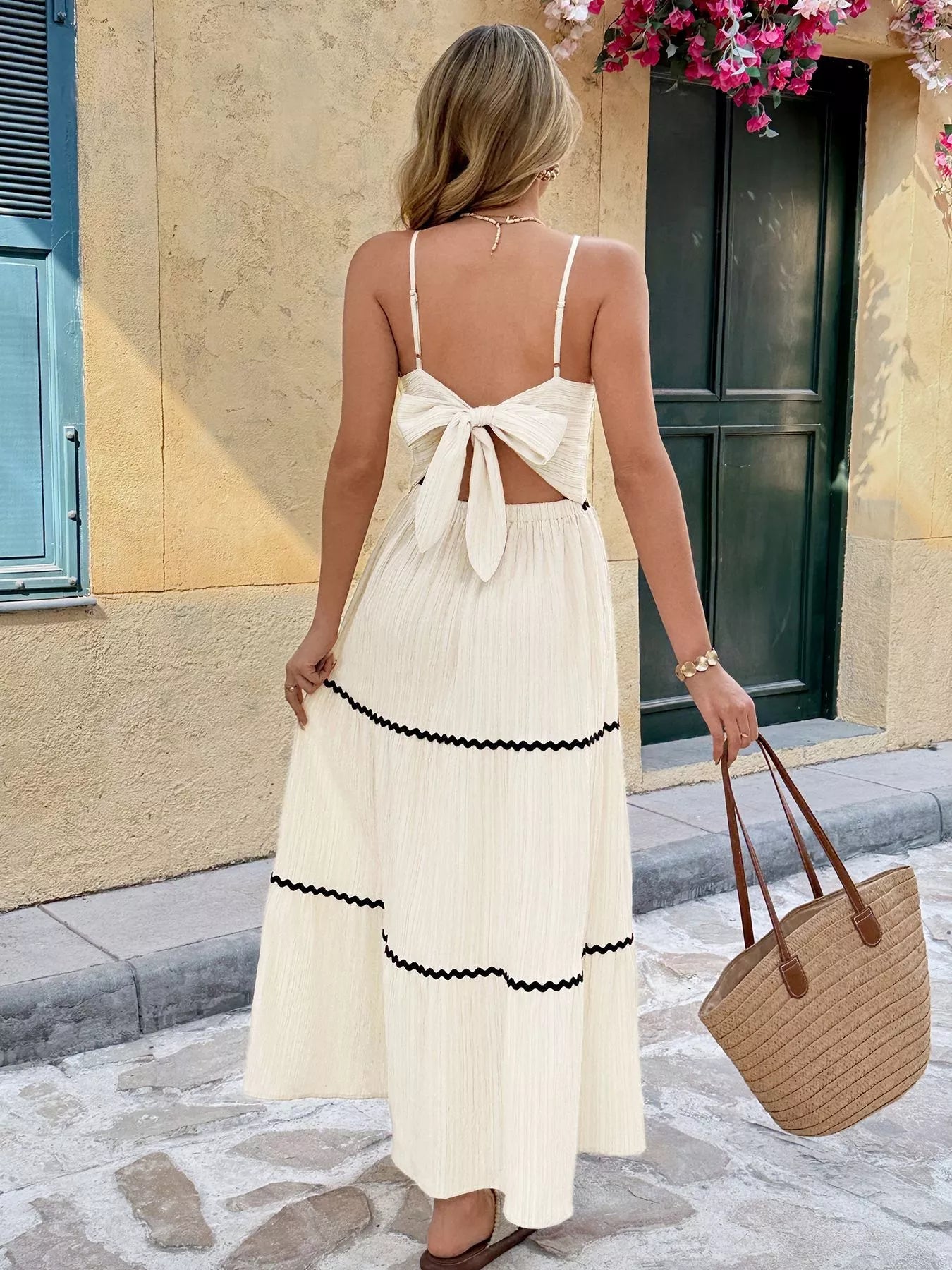 Contrast Trim Tiered Cami Dress