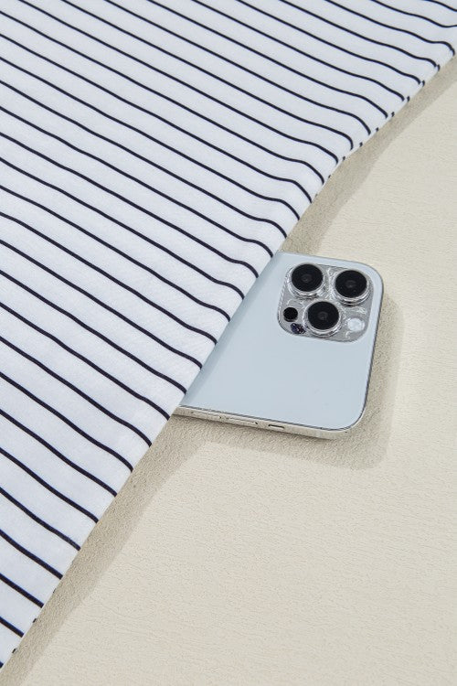 White Striped Round Neck Short Sleeve Mini Dress Casual & Playful Everyday Look Dress
