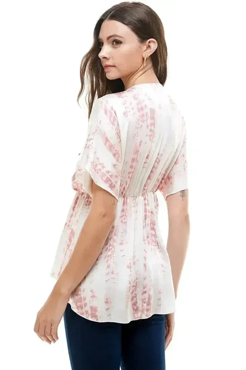 Flow V-Neck Tie-Dye Top – Relaxed Fit & Dolman Sleeves | Femstylo