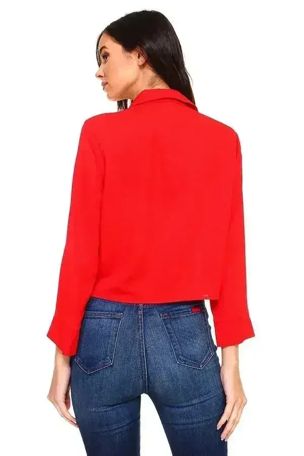 Solid Button Down Tie Front Blouse | Femstylo