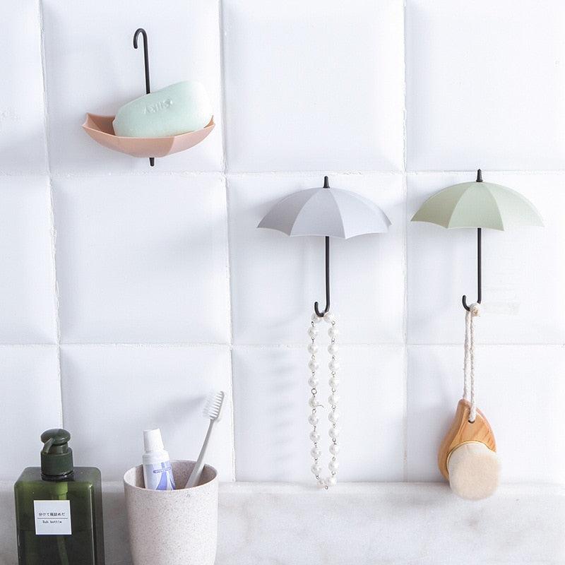 3Pcs/set Creative Umbrella Shape Hook Colorful Key Hanger Holder home Bedroom Wall decoration Accessories Wall Hanging Hooks Key Hangers Holder Towel Rack Multifunctional Hooks for Living Room Bedroom