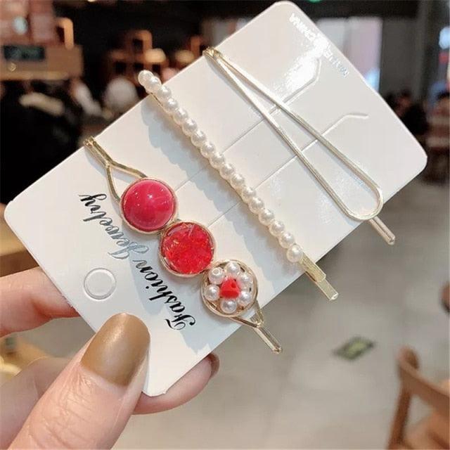 3pcs/Set Fashion Hair Clips Women Girls Elegant Pearls Geometric Hairpin Sweet Hair Ornament Barrette Headband Hair Accessories For Women