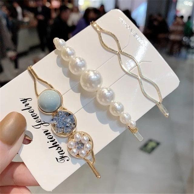 3pcs/Set Fashion Hair Clips Women Girls Elegant Pearls Geometric Hairpin Sweet Hair Ornament Barrette Headband Hair Accessories For Women