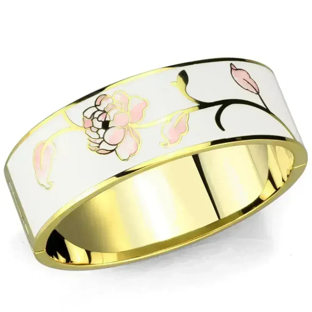 Gold-Accented White Metal Bangle - Epoxy Detailing Bracelet | Femstylo