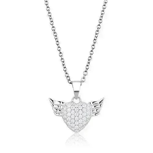3W1378 - Rhodium 925 Sterling Silver Chain Pendant with AAA Grade CZ
