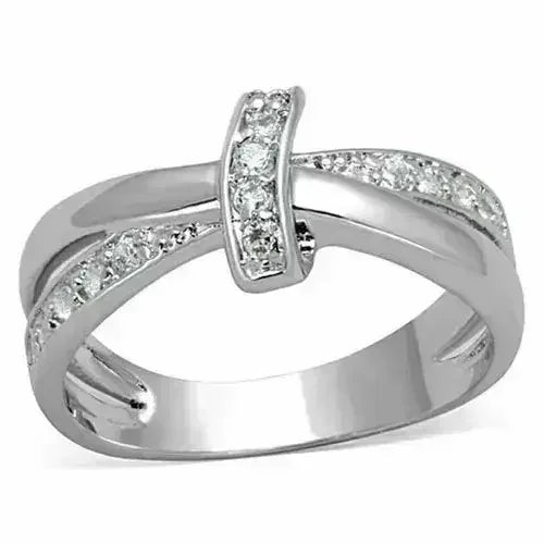 3W819 - Rhodium Brass Ring with AAA Grade CZ  in Clear