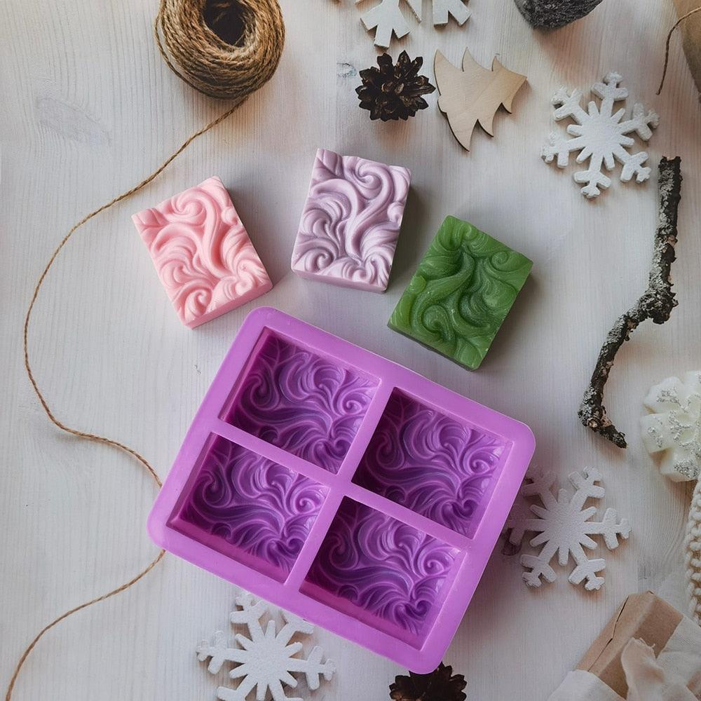 4-Cavity Wavy Flower Silicone Handmade Soap Mold Cake Mold Aromatherapy Plaster Mold Essential Oil Soap Mold 4-Cavity Ocean Wave Soap Mold, Silicone Sea Wave Cake Pan