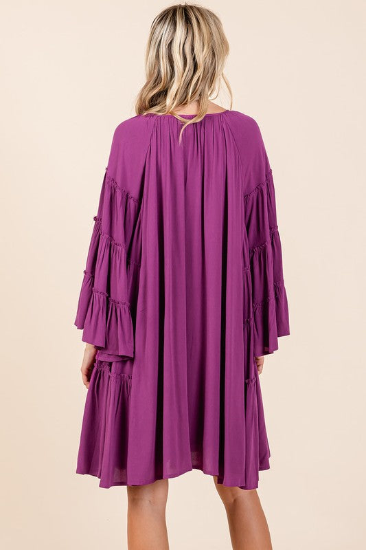 Frill Tie Neck Bell Sleeve Dress For Women – Elegant, Chic and Feminine Dress with Playful Frills and Bell Sleeves