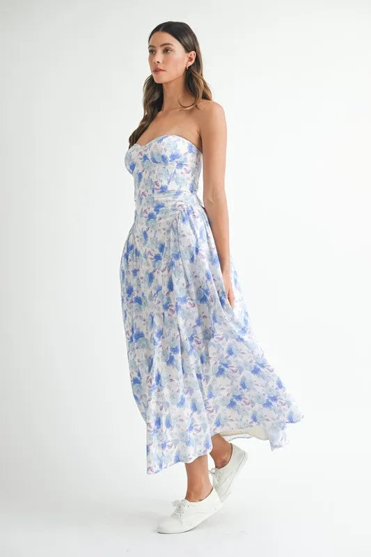Sweetheart Neckline Floral Printed Midi Dress – Floral Midi Dress, Sweetheart Neckline Dress, Romantic Midi Dress, Feminine Floral Dress, Elegant Midi Dress