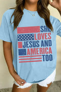 Light Blue SHE LOVES JESUS AND AMERICA TOO Patriotic T Shirt