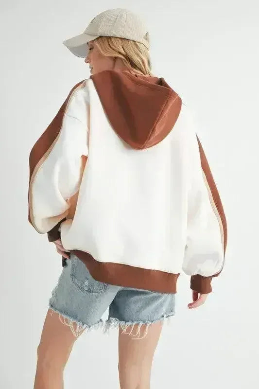 Color Block Hoodie - Kangaroo Pocket Sweatshirt | Femstylo