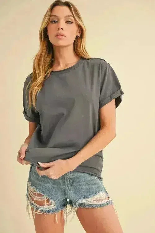 Exposed Seam T Shirt - Edgy Cotton Blend Tee | Femstylo