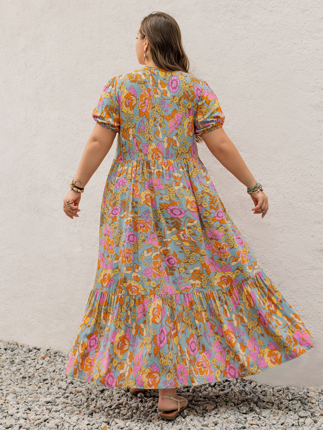 Plus Size Printed V-Neck Short Sleeve Maxi Dress Elegant & Flowy Summer Dress For Girls