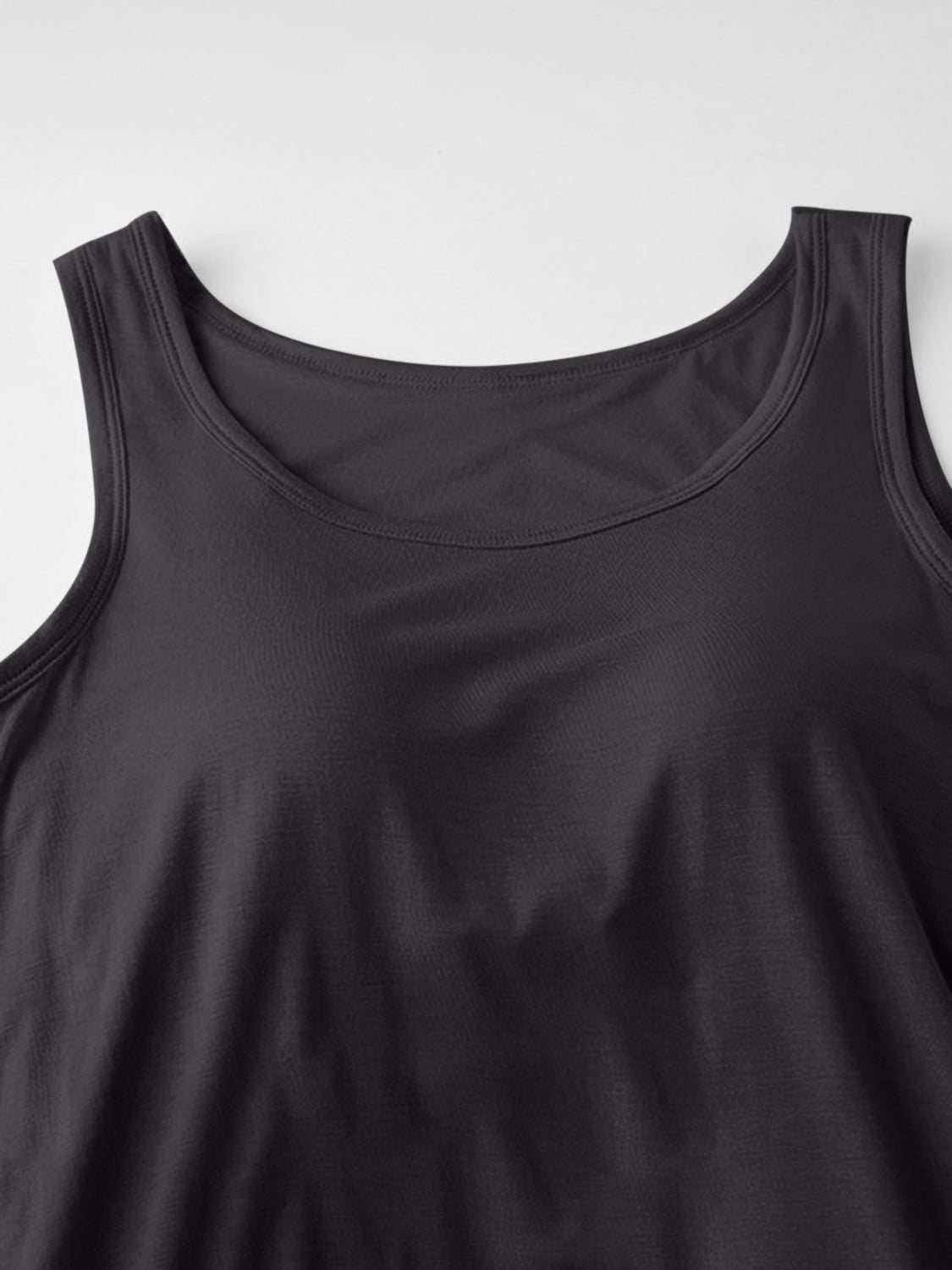 Classic Round Neck Wide Strap Mini Dress With Built-In Bra Comfortable Sleeveless Dress