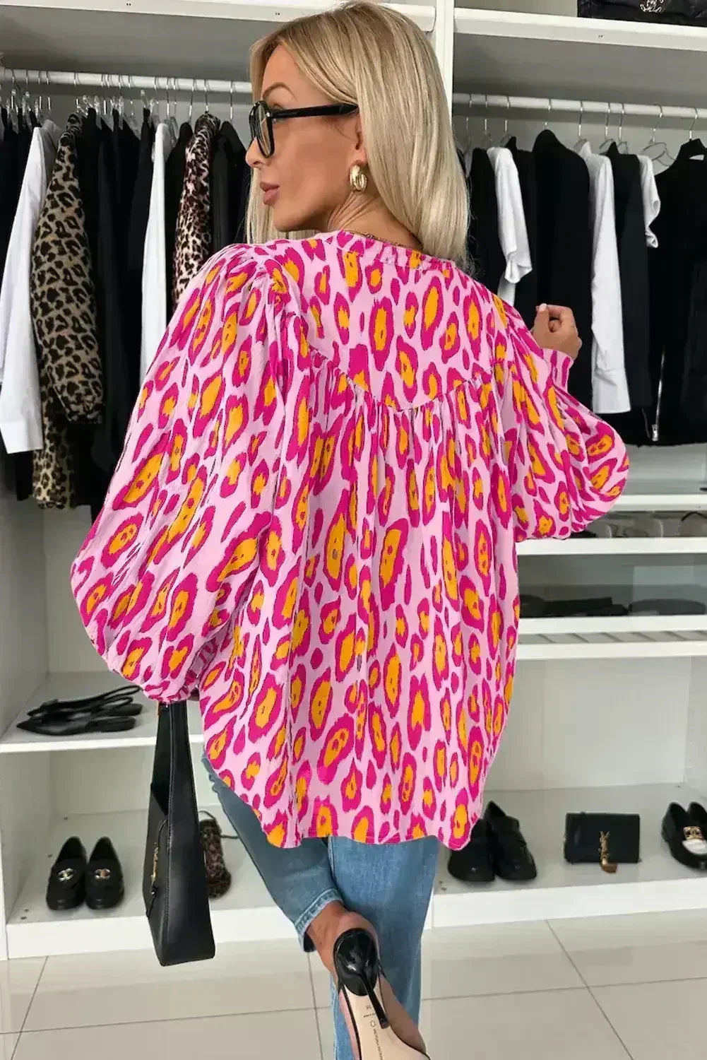 Light Leopard Print Balloon Sleeve Loose Blouse | Femstylo