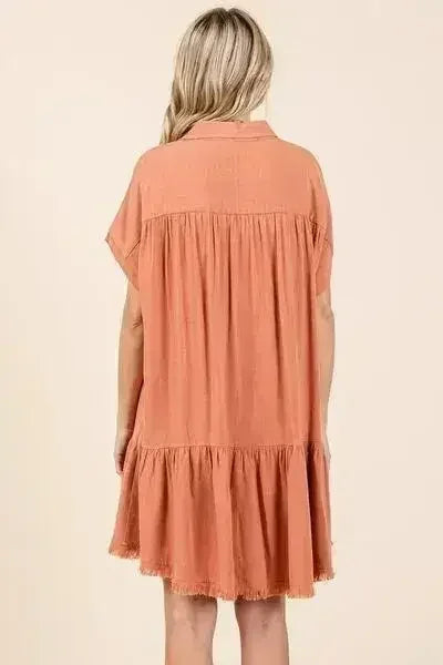 Ginger Linen Blend Button Down Shirt Mini Dress – Stylish - Femstylo