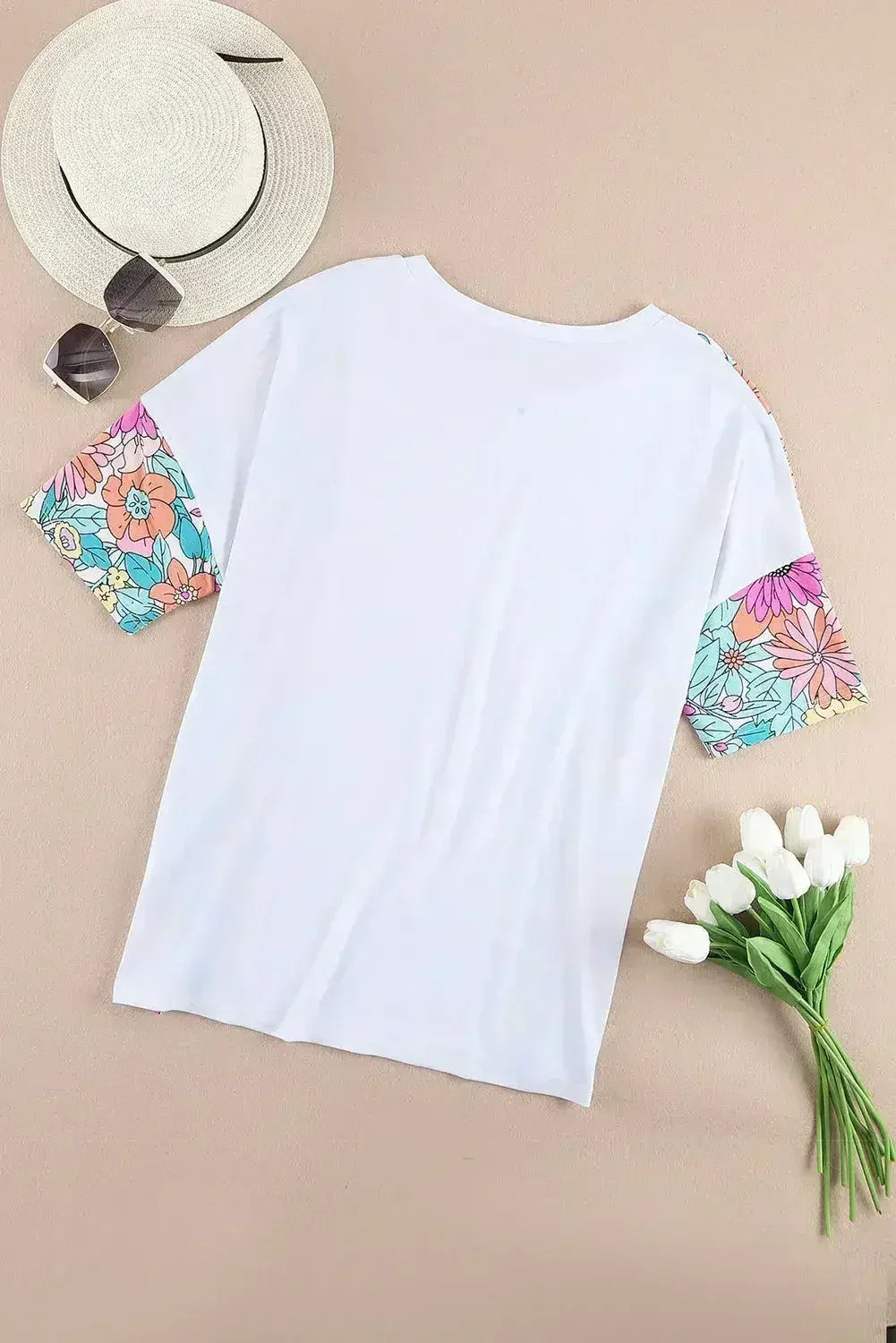 Floral Patchwork Top - Short Sleeve Summer Tee | Femstylo