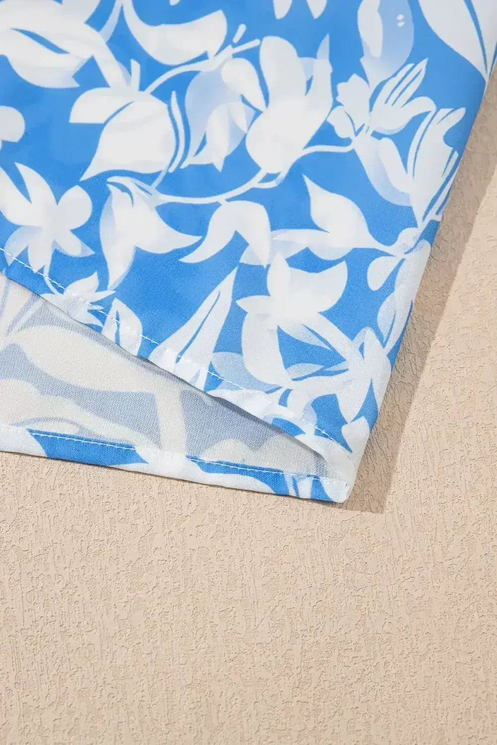 Sky Blue Floral Print Deep V Neck Puff Sleeve Flowy Dress