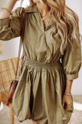 Elegant Green Sleeve Mini Dress Timeless Smocked Design Vintage Dress For Women