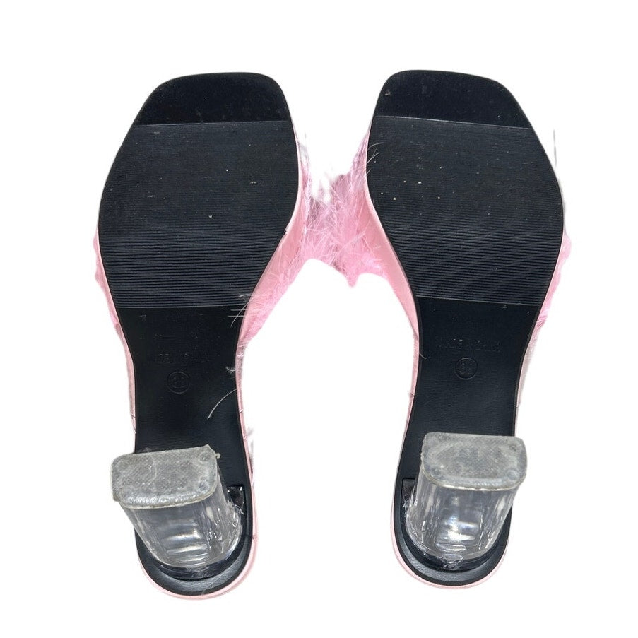 Liuruijia Womens Size 7.5 Clear Strap Pink Feather Square Toe Platform Shoes