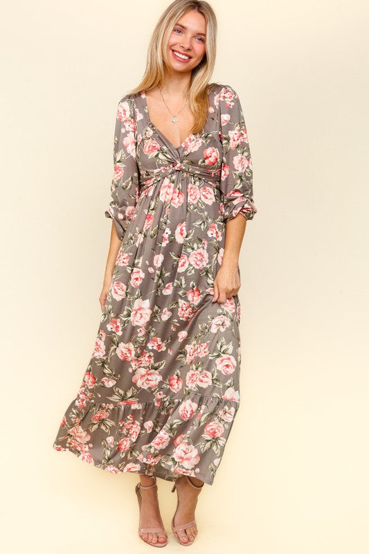 Twisted Detail Ruffled Hem Floral Dress with Side Pockets For Women – Feminine Floral Print, Sophisticated Twist Detail, Fun Ruffled Hem & Convenient Pockets