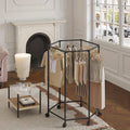 360 Rotating Freestanding Clothing Rack, Hexagonal Carbon Steel Organizer with Wheels
