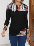 Printed Collared Neck Long Sleeve Blouse – Femstylo