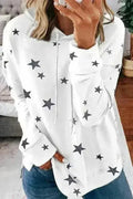 Women's Side Slits White Star Print Hoodie