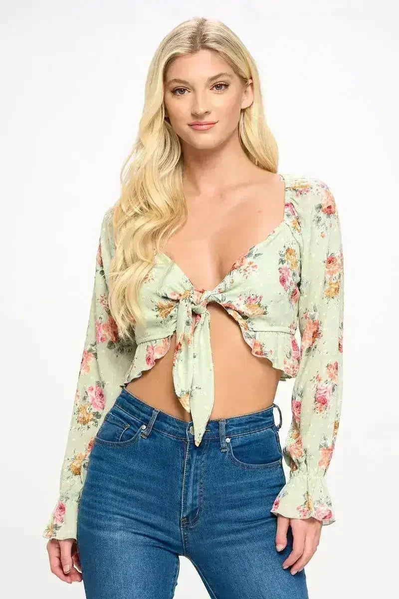 Boho Tie-Front Crop Top with Ruffle Details – Stylish & Trendy | Femstylo
