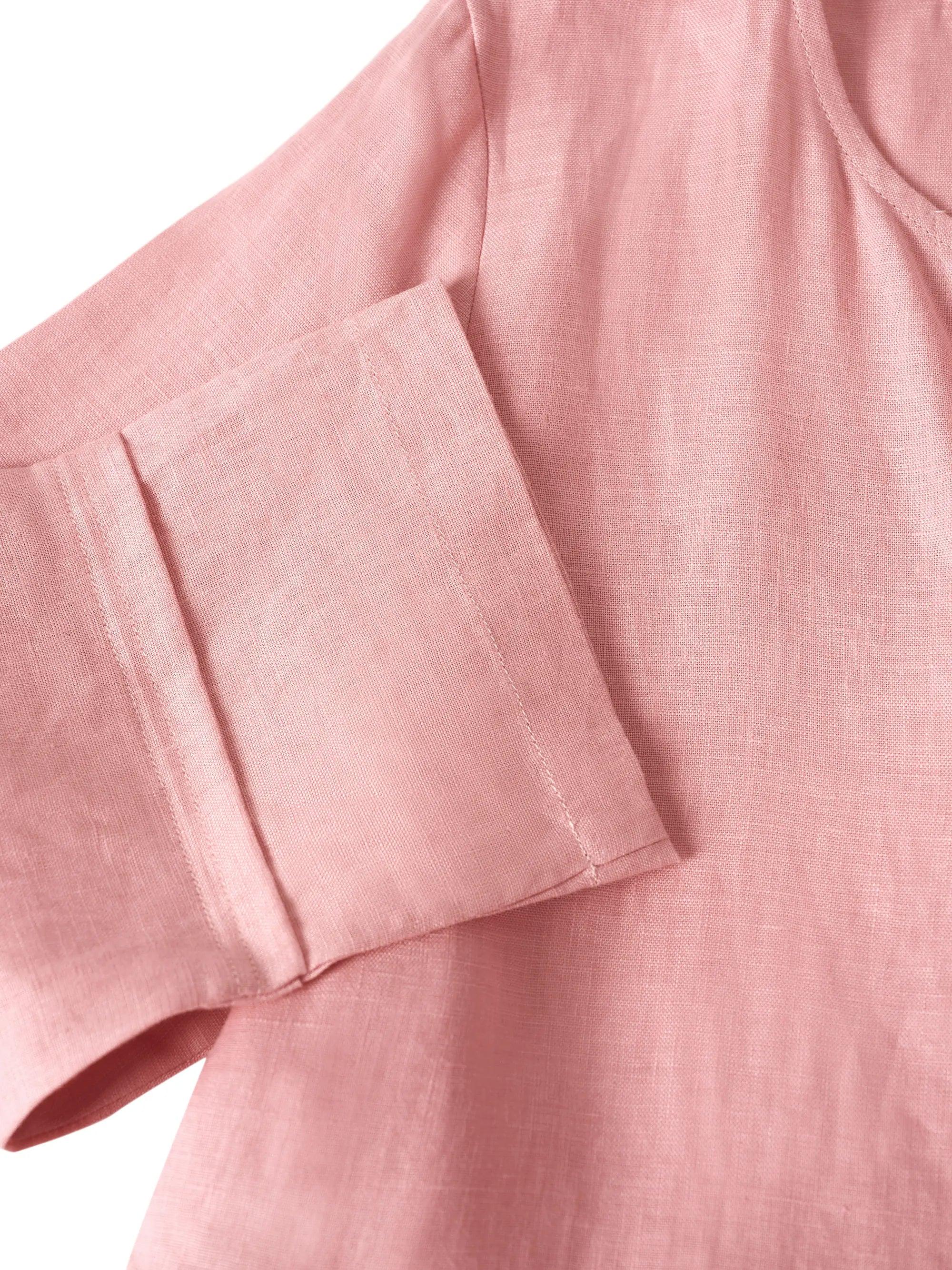 100% Linen Loose Fit Button Waist Gathered Midi Dress LUNA