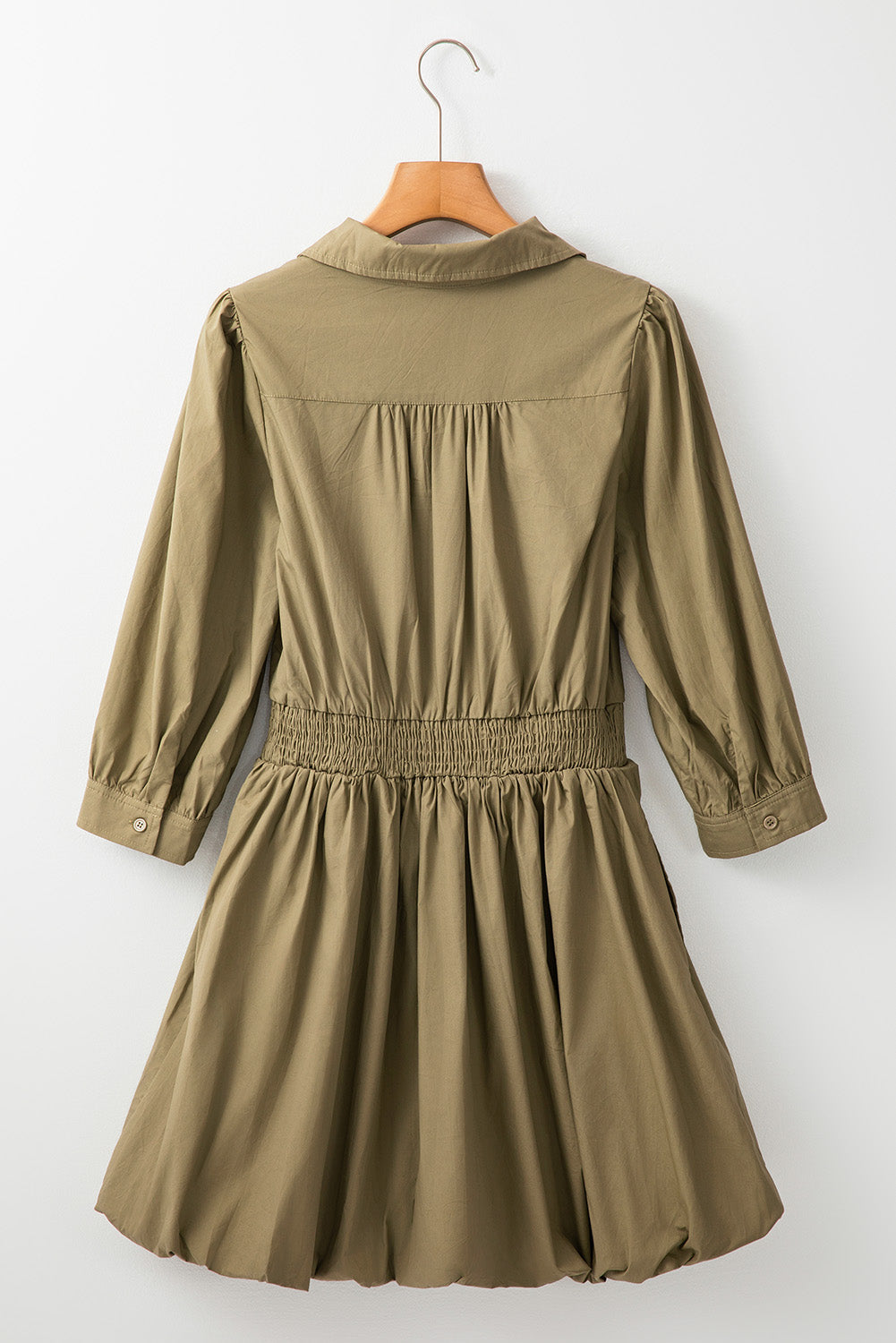 Elegant Green Sleeve Mini Dress Timeless Smocked Design Vintage Dress For Women